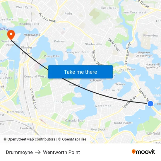 Drummoyne to Wentworth Point map
