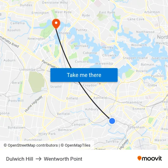 Dulwich Hill to Wentworth Point map