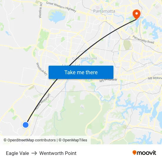 Eagle Vale to Wentworth Point map