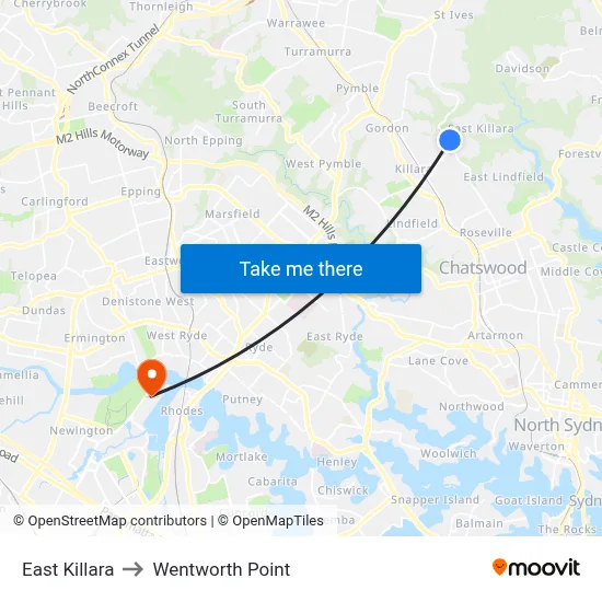 East Killara to Wentworth Point map