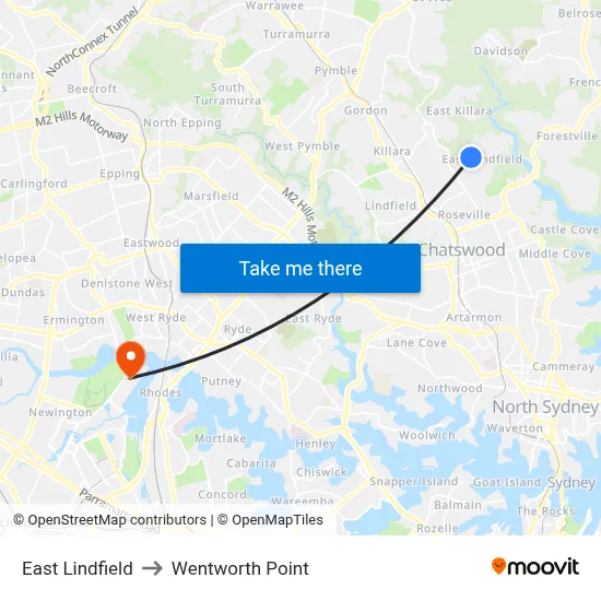 East Lindfield to Wentworth Point map