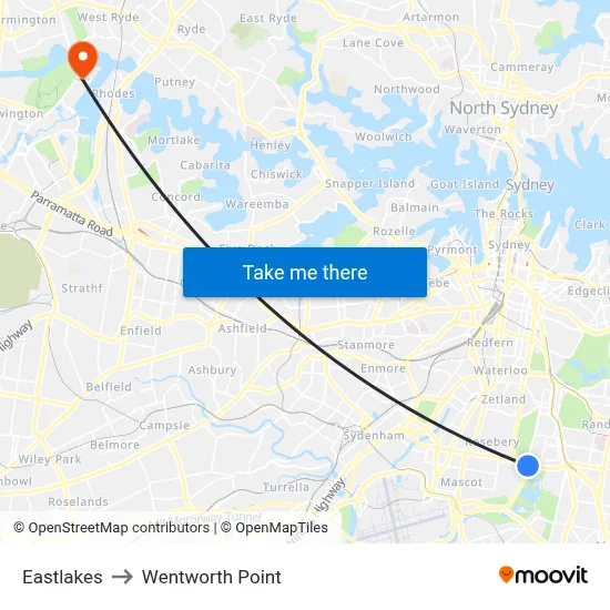 Eastlakes to Wentworth Point map