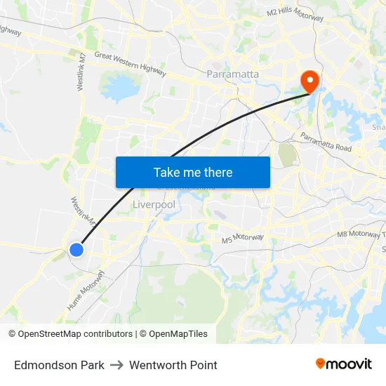 Edmondson Park to Wentworth Point map