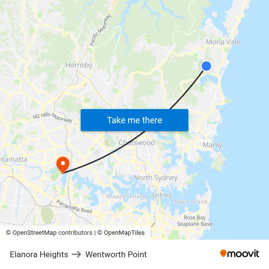 Elanora Heights to Wentworth Point map