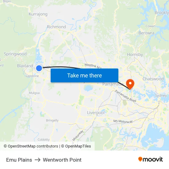 Emu Plains to Wentworth Point map