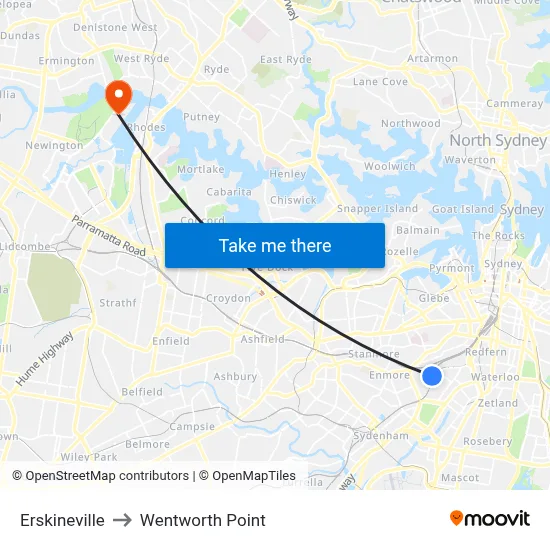 Erskineville to Wentworth Point map