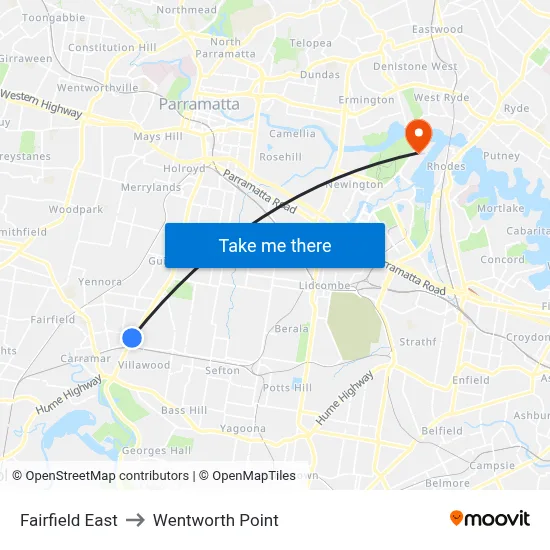 Fairfield East to Wentworth Point map
