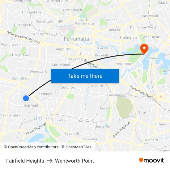 Fairfield Heights to Wentworth Point map