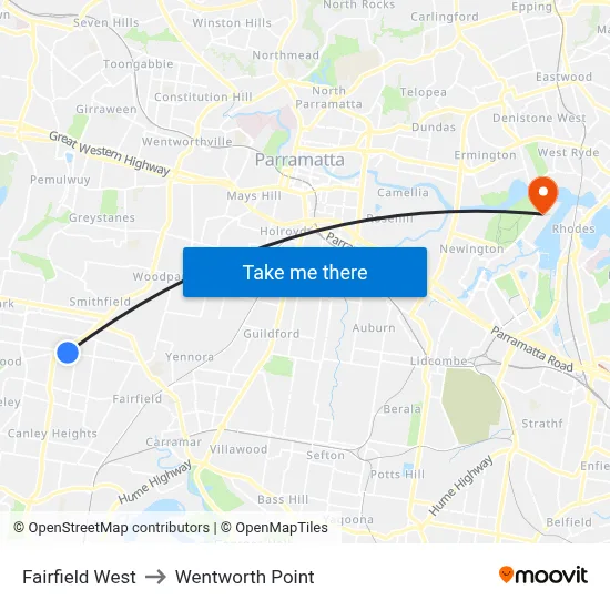 Fairfield West to Wentworth Point map