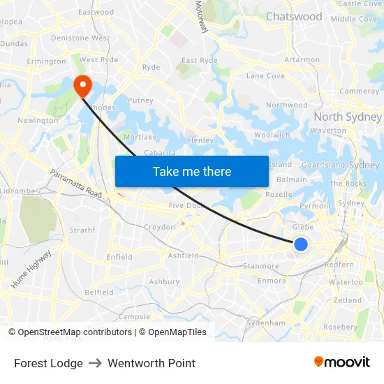 Forest Lodge to Wentworth Point map