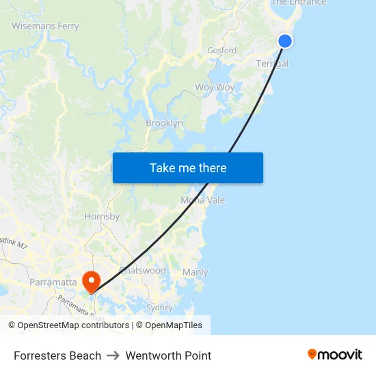 Forresters Beach to Wentworth Point map