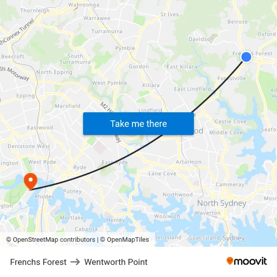 Frenchs Forest to Wentworth Point map