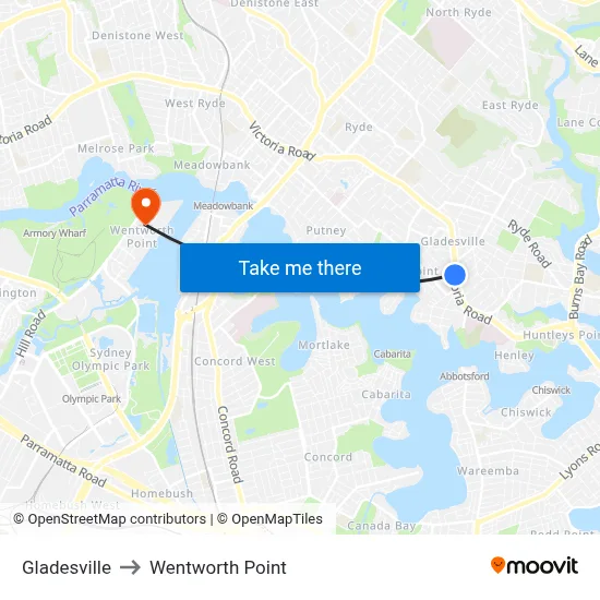 Gladesville to Wentworth Point map
