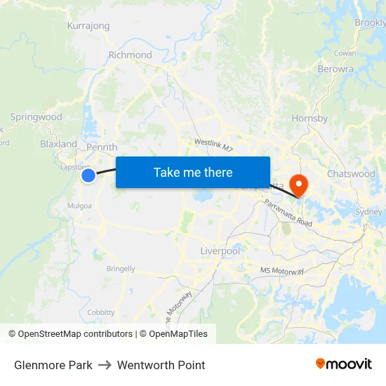 Glenmore Park to Wentworth Point map