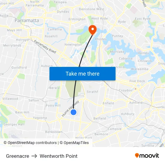 Greenacre to Wentworth Point map