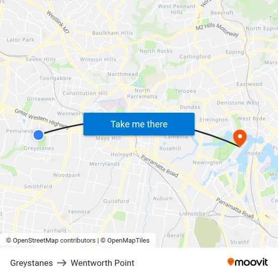 Greystanes to Wentworth Point map