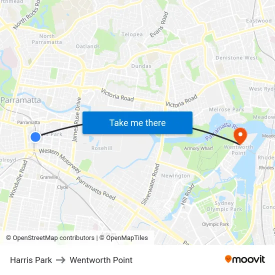 Harris Park to Wentworth Point map