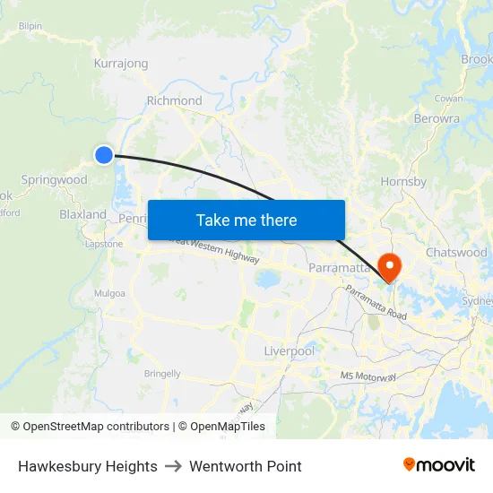Hawkesbury Heights to Wentworth Point map