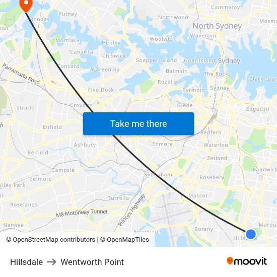 Hillsdale to Wentworth Point map