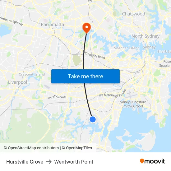 Hurstville Grove to Wentworth Point map