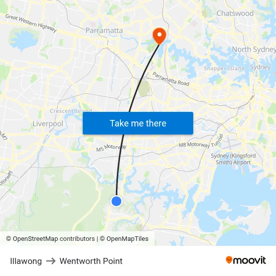 Illawong to Wentworth Point map