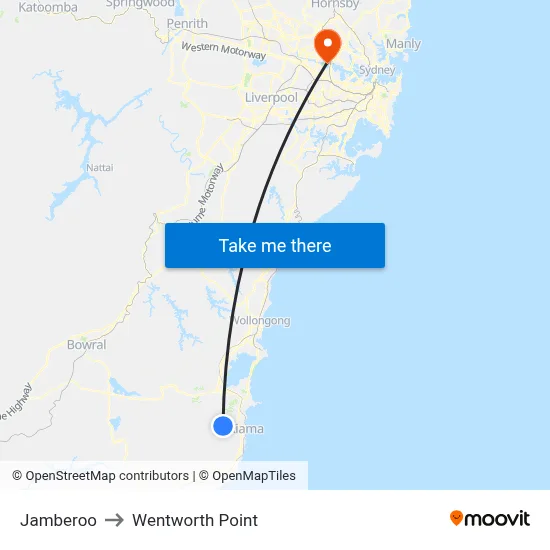 Jamberoo to Wentworth Point map