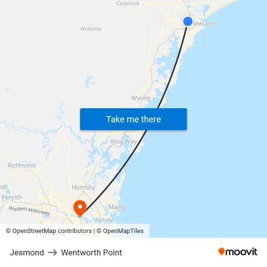 Jesmond to Wentworth Point map