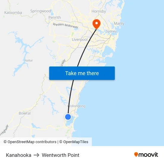 Kanahooka to Wentworth Point map
