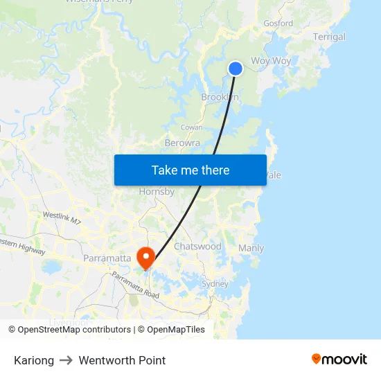 Kariong to Wentworth Point map
