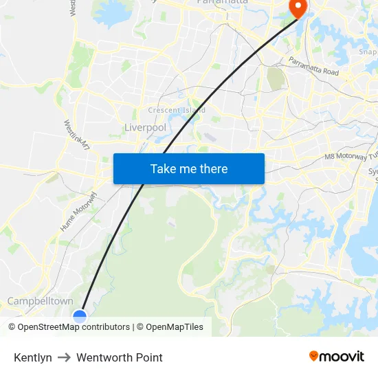 Kentlyn to Wentworth Point map