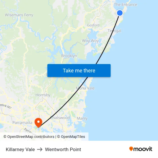 Killarney Vale to Wentworth Point map