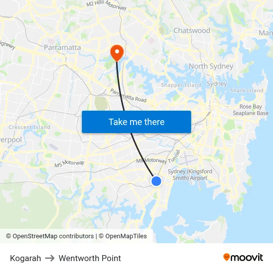 Kogarah to Wentworth Point map