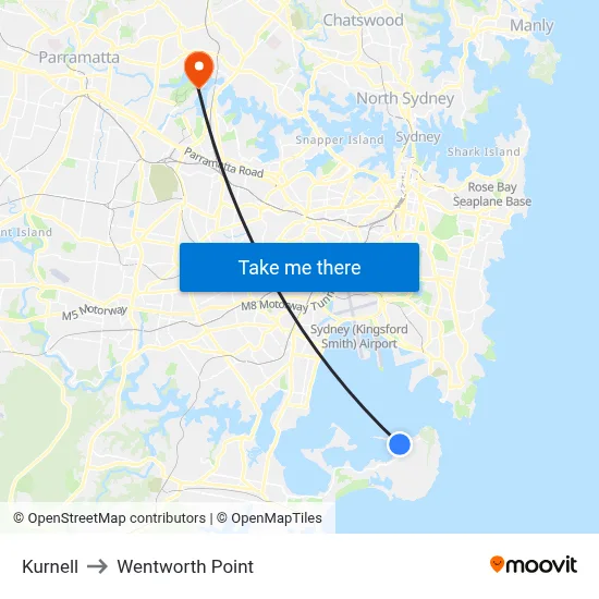 Kurnell to Wentworth Point map