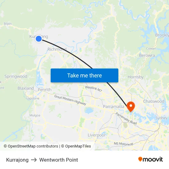 Kurrajong to Wentworth Point map
