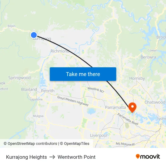 Kurrajong Heights to Wentworth Point map