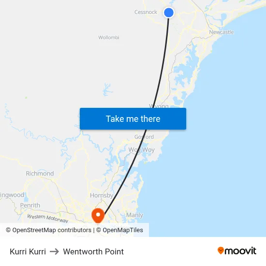 Kurri Kurri to Wentworth Point map