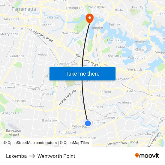 Lakemba to Wentworth Point map