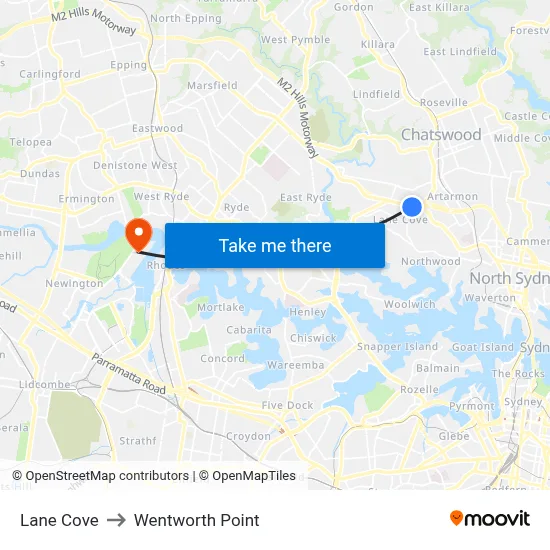 Lane Cove to Wentworth Point map