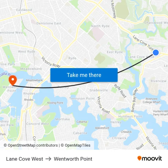 Lane Cove West to Wentworth Point map