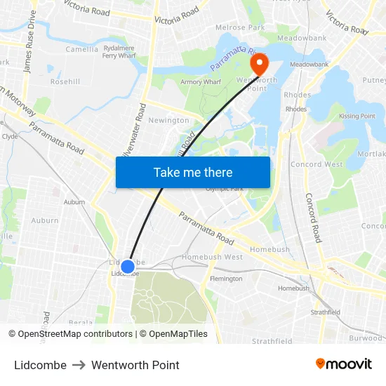Lidcombe to Wentworth Point map