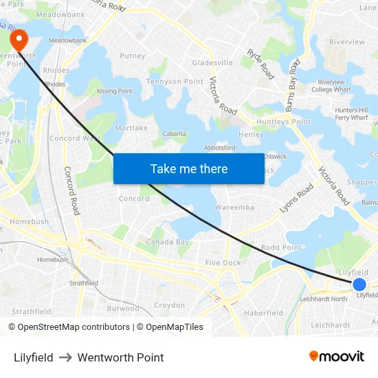 Lilyfield to Wentworth Point map