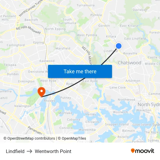 Lindfield to Wentworth Point map