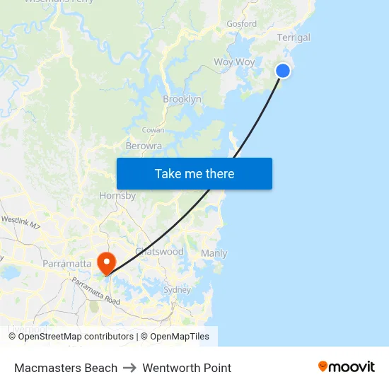 Macmasters Beach to Wentworth Point map