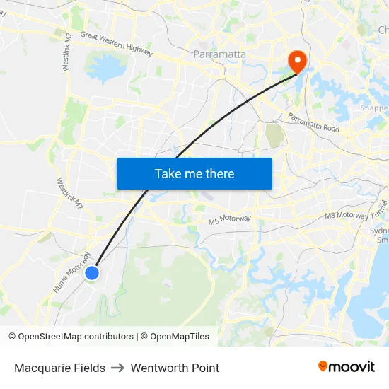 Macquarie Fields to Wentworth Point map