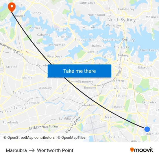 Maroubra to Wentworth Point map