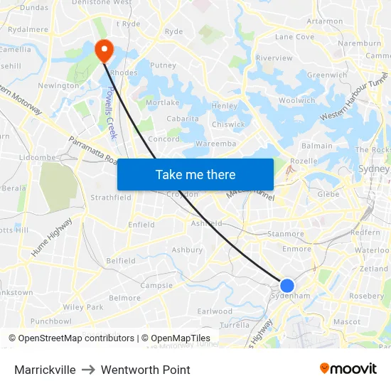 Marrickville to Wentworth Point map