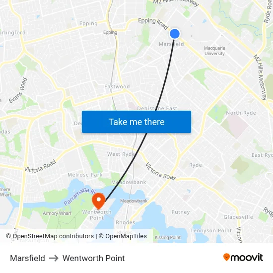 Marsfield to Wentworth Point map