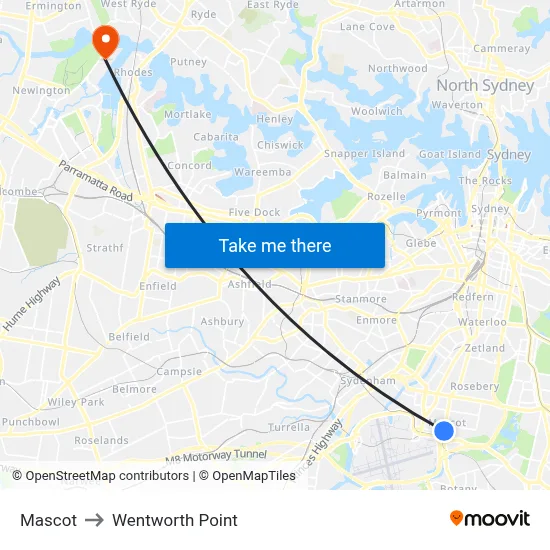 Mascot to Wentworth Point map
