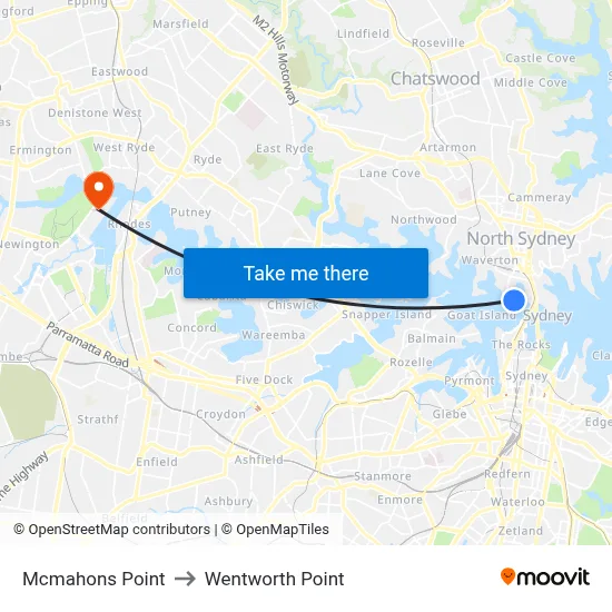 Mcmahons Point to Wentworth Point map