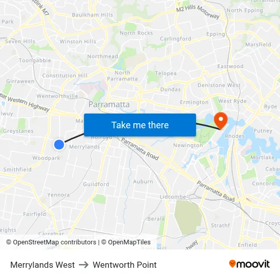 Merrylands West to Wentworth Point map